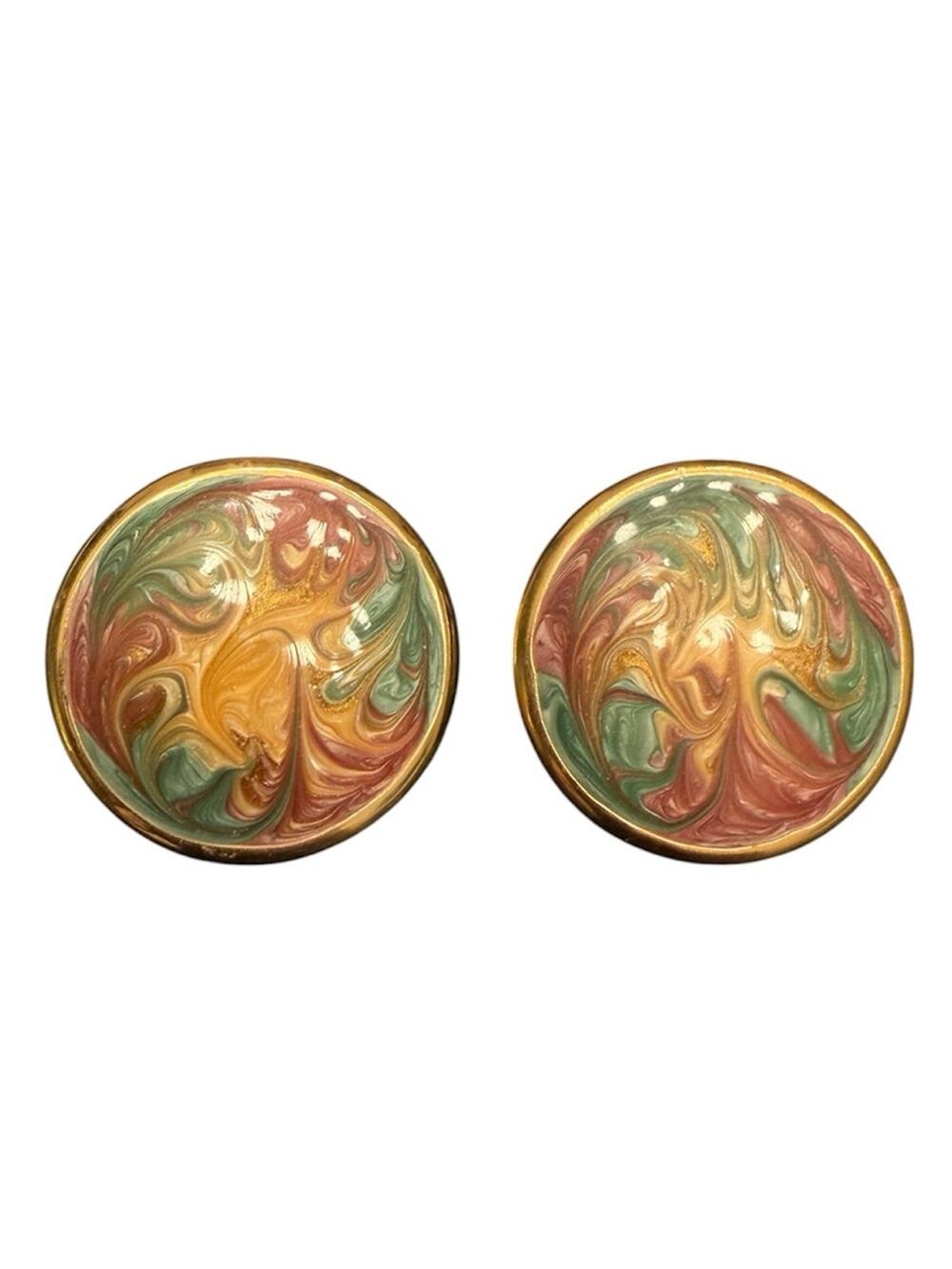 Vintage Pair of Marble Post Earrings Statement Round Earrings 1980's Style